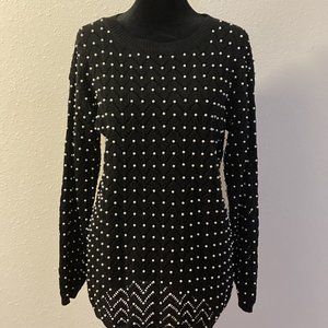 Crescendo Women's XL Acrylic Crew Neck Pullover Sweater with Faux Pearls Classic